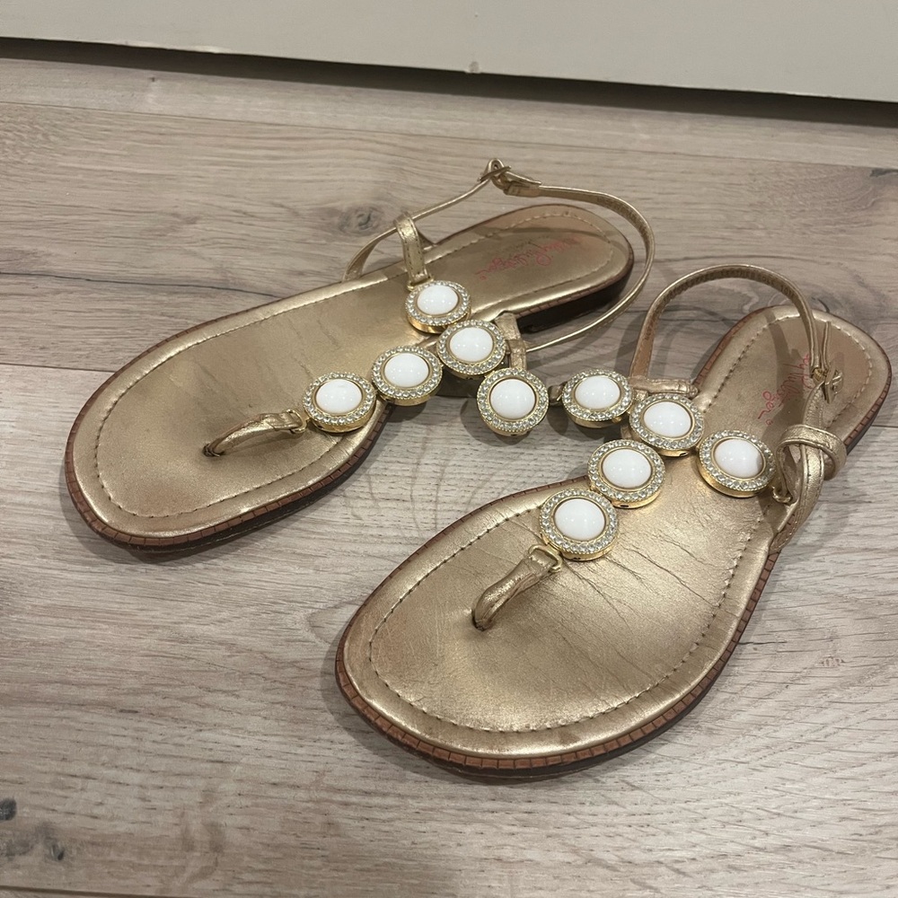 Lilly Pulitzer Gold Embellished Women's T-Strap Sandals